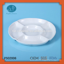 ceramic divided plate,porcelain 5 compartment plate for food,plate in 5 sections